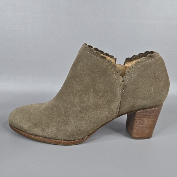 Jack Rogers Size 8 Bootie Marianne Oak Suede Boots Scalloped Side Zip Heel - Picture 2 of 12